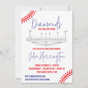 Invitación Diamante de béisbol, mejor amiga Chica ducha de no