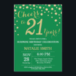 Invitación Diamante de cumpleaños 21 de Green and Gold Surpri<br><div class="desc">Sorpresa 21 cumpleaños invitación con fondo de diamantes verde y Purpurina de oro. Confetti de oro. Cumpleaños de adultos. Cumpleaños de hombres o mujeres.
Para más personalización,  haga clic en el botón "Personalizar" y utilice nuestra herramienta de diseño para modificar esta plantilla.</div>
