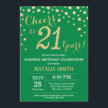 Invitación Diamante de cumpleaños 21 de Green and Gold Surpri<br><div class="desc">Sorpresa 21 cumpleaños invitación con fondo de diamantes verde y Purpurina de oro. Confetti de oro. Cumpleaños de adultos. Cumpleaños de hombres o mujeres.
Para más personalización,  haga clic en el botón "Personalizar" y utilice nuestra herramienta de diseño para modificar esta plantilla.</div>