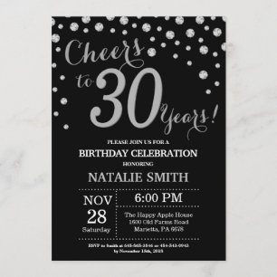 Invitación Diamante de cumpleaños 30 negro y plata