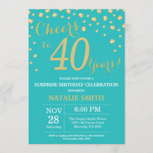 Invitación Diamante de cumpleaños 40 Verde azulado y Gold Sur