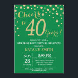 Invitación Diamante de cumpleaños 40, verde y dorado<br><div class="desc">Sorpresa 40 cumpleaños invitación con fondo de diamantes verde y Purpurina de oro. Confetti de oro. Cumpleaños de adultos. Cumpleaños de hombres o mujeres. Para más personalización,  haga clic en el botón "Personalizar" y utilice nuestra herramienta de diseño para modificar esta plantilla.</div>