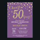 Invitación Diamante de cumpleaños 50 púrpura y dorado<br><div class="desc">Invitación de cumpleaños 50 con fondo de diamantes morado y Purpurina de oro. Confetti de oro. Cumpleaños de adultos. Cumpleaños de hombres o mujeres. Para más personalización,  haga clic en el botón "Personalizar" y utilice nuestra herramienta de diseño para modificar esta plantilla.</div>