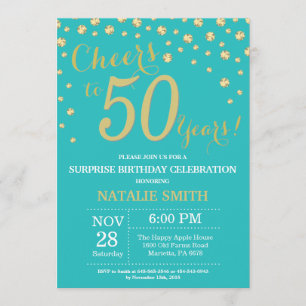 Invitación Diamante de cumpleaños 50 Verde azulado y Gold Sur