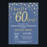 Invitación Diamante de cumpleaños número 60 de Blue and Gold<br><div class="desc">Sorpresa 60 cumpleaños invitación con fondo de diamantes azul y Purpurina dorado. Confetti de oro. Cumpleaños de adultos. Cumpleaños de hombres o mujeres.
Para más personalización,  haga clic en el botón "Personalizar" y utilice nuestra herramienta de diseño para modificar esta plantilla.</div>