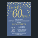 Invitación Diamante de cumpleaños número 60 de Blue and Gold<br><div class="desc">Sorpresa 60 cumpleaños invitación con fondo de diamantes azul y Purpurina dorado. Confetti de oro. Cumpleaños de adultos. Cumpleaños de hombres o mujeres.
Para más personalización,  haga clic en el botón "Personalizar" y utilice nuestra herramienta de diseño para modificar esta plantilla.</div>