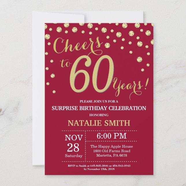 Invitación Diamante de cumpleaños número 60 de Borgoña Red Go (Anverso)