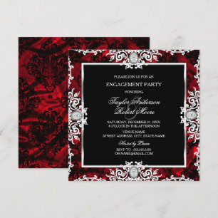 Invitación Diamante de Damasco Negro Blanco Rojo Fiesta de Co