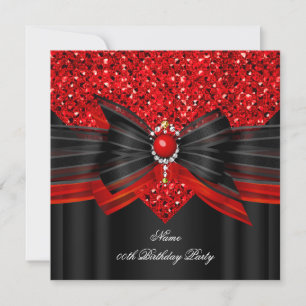 Invitación Diamante de Fiesta de Cumpleaños Brillo Rojo Negro