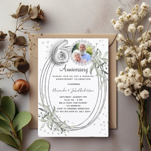 Invitación diamante de fotos de plata en el 60 aniversario de