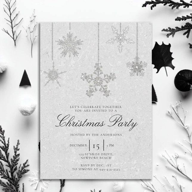 Invitación Diamante de imitación blanco negro Purpurinas de c (rhinestones glitter christmas party invitation elegant black and white modern minimalist classy chic)