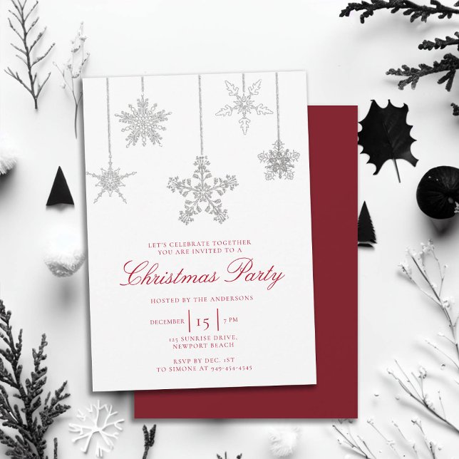 Invitación Diamante de imitación rojo blanco paraliza a Navid (rhinestones glitter christmas party invitation elegant black white red modern minimalist classy chic)
