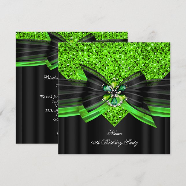 Invitación Diamante de la fiesta de cumpleaños de Lime Black  (Anverso / Reverso)