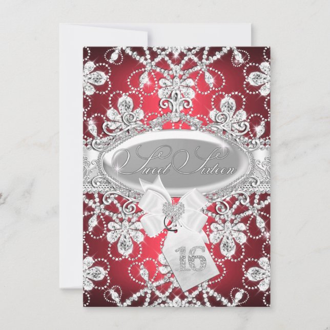 Invitación Diamante de la piel roja de tiara Princesa Dulce 1 (Anverso)