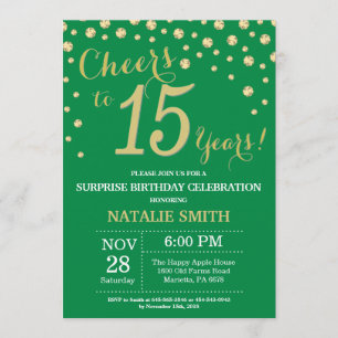Invitación Diamante de los 15 años de vida verde y dorado