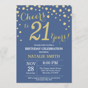 Invitación Diamante de los 21 años azul y oro