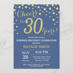 Invitación Diamante de los 30 años, azul y dorado