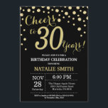 Invitación Diamante de los 30 años de color negro y oro<br><div class="desc">Invitación de cumpleaños 30 con fondo de diamante negro y Purpurina de oro. Confetti de oro. Cumpleaños de adultos. Cumpleaños de hombres o mujeres.
Para más personalización,  haga clic en el botón "Personalizar" y utilice nuestra herramienta de diseño para modificar esta plantilla.</div>