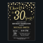 Invitación Diamante de los 30 años de negro y oro<br><div class="desc">Invitación de cumpleaños 30 con fondo de diamante negro y Purpurina de oro. confetti de efecto metalizado dorado. Cumpleaños de adultos. Cumpleaños de hombres o mujeres. Para una mayor personalización,  haga clic en el botón "Personalizar" y utilice nuestra herramienta de diseño para modificar esta plantilla.</div>