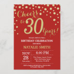 Invitación Diamante de los 30 años rojo y oro<br><div class="desc">Invitación de cumpleaños 30 con fondo de diamante Purpurina rojo y oro. Confetti de oro. Cumpleaños de adultos. Cumpleaños de hombres o mujeres. Para más personalización,  haga clic en el botón "Personalizar" y utilice nuestra herramienta de diseño para modificar esta plantilla.</div>