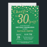 Invitación Diamante de los 30 años verde y oro<br><div class="desc">Invitación de cumpleaños 30 con fondo de diamantes verde y Purpurina de oro. Confetti de oro. Cumpleaños de adultos. Cumpleaños de hombres o mujeres. Para más personalización,  haga clic en el botón "Personalizar" y utilice nuestra herramienta de diseño para modificar esta plantilla.</div>