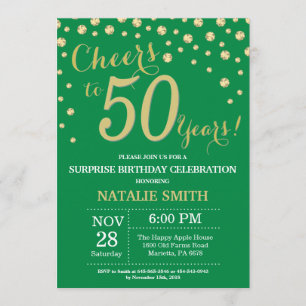 Invitación Diamante de los 50 años de vida verde y dorado