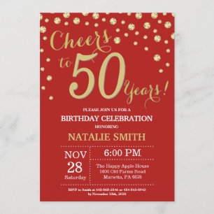 Invitación Diamante de los 50 años rojo y oro
