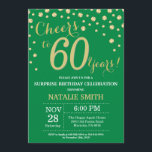Invitación Diamante de los 60 años, verde y dorado<br><div class="desc">Sorpresa 60 cumpleaños invitación con fondo de diamantes verde y Purpurina de oro. Confetti de oro. Cumpleaños de adultos. Cumpleaños de hombres o mujeres. Para más personalización,  haga clic en el botón "Personalizar" y utilice nuestra herramienta de diseño para modificar esta plantilla.</div>