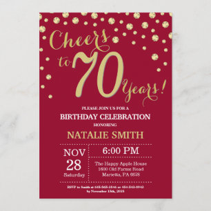 Invitación Diamante de los 70 años de color rojo y oro de Bor