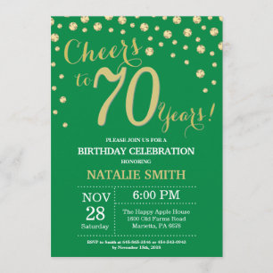 Invitación Diamante de los 70 años verde y oro
