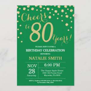 Invitación Diamante de los días 80 de nacimiento verde y oro