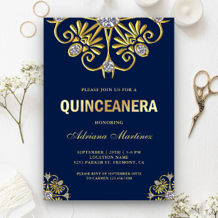 Invitación Diamante de oro azul Mandala Quinceanera