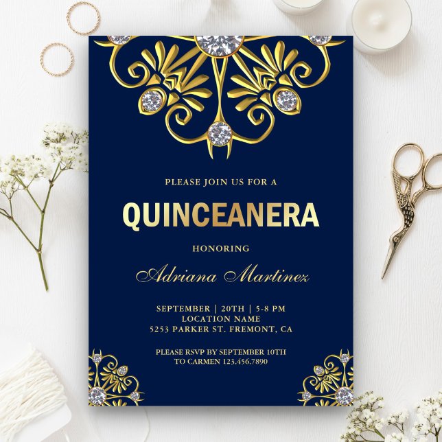 Invitación Diamante de oro azul Mandala Quinceanera (Subido por el creador)