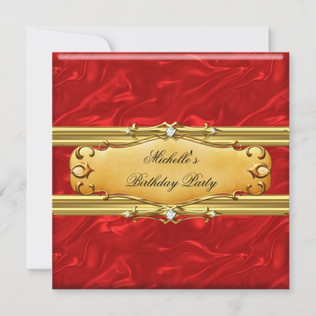 Invitación Diamante de oro de la fiesta de cumpleaños roja (Anverso)