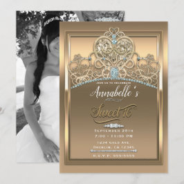 Invitación Diamante de Oro Princesa Corazón Tiara Dulces 16 F