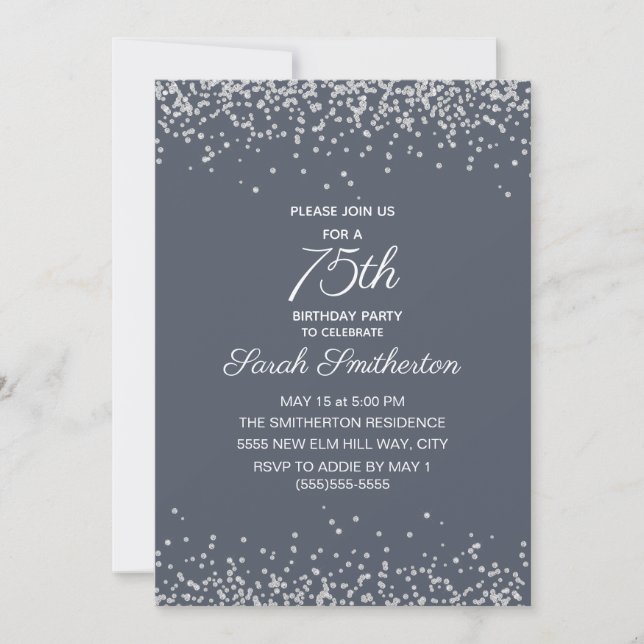 Invitación Diamante de plata azul Cumpleaños 75  (Anverso)