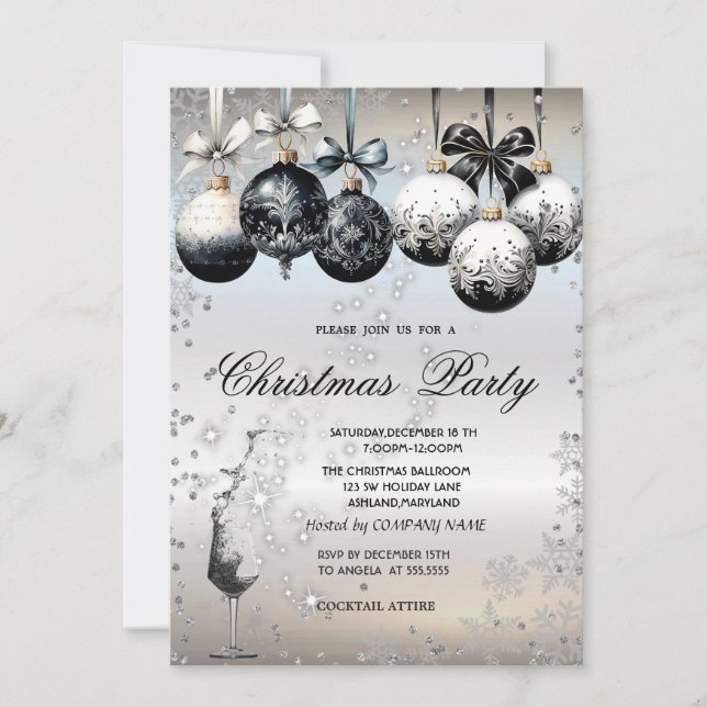 Invitación Diamante de plata, bolas, vidrio, fiesta de Navida (Anverso)