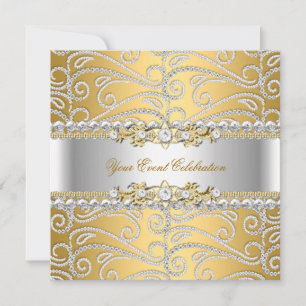 Invitación Diamante de Plata Cumpleaños Fiesta Elegante Oro B