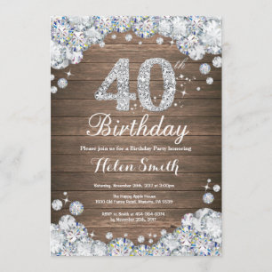 Invitación Diamante de plata del 40.o cumpleaños rústico