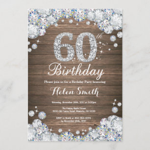 Invitación Diamante de plata del 60.o cumpleaños rústico