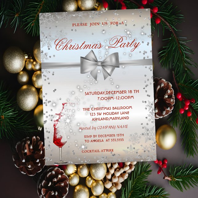 Invitación Diamante de plata, vidrio rojo, fiesta de Navidad  (Subido por el creador)