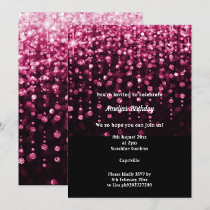 INVITACIÓN DIAMANTE DE ROSA NEGRA CAÍDA 2 FIESTA DE CUMPLEAÑO
