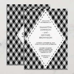 Invitación Diamante de Tartán Irlandés Negro Gris Boda