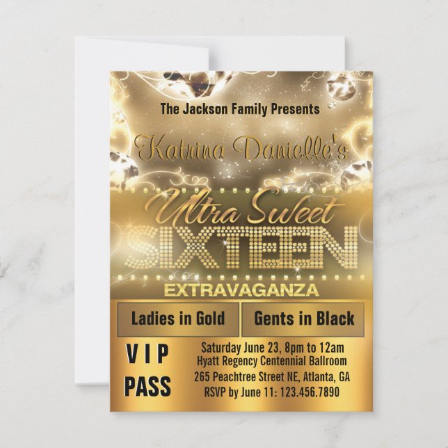 Invitación Diamante dulce dulce Diamante Dieciséis VIP Pass I (Anverso)