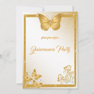 Invitación diamante elegante de purpurina de oro de mariposa 