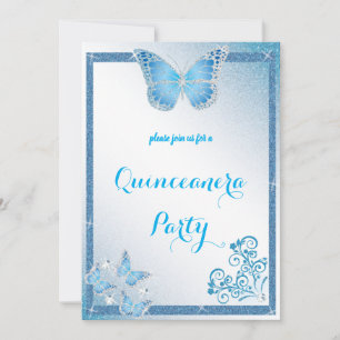 Invitación diamante elegante purpurina azul de quinceanera