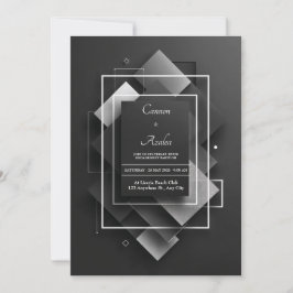 Invitación Diamante Geométrico en Capas con Brillo Plateado N