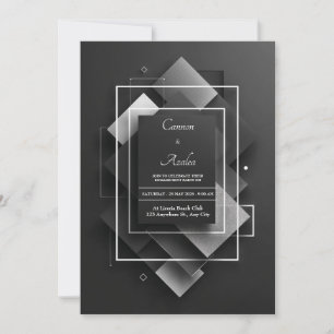 Invitación Diamante Geométrico en Capas con Brillo Plateado N