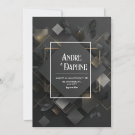 Invitación Diamante Geométrico en Capas de Brillo de Oro Negr