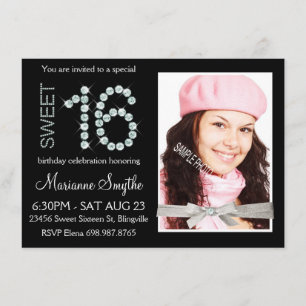 Invitación Diamante giratorio y Purpurina plateado dulce 16